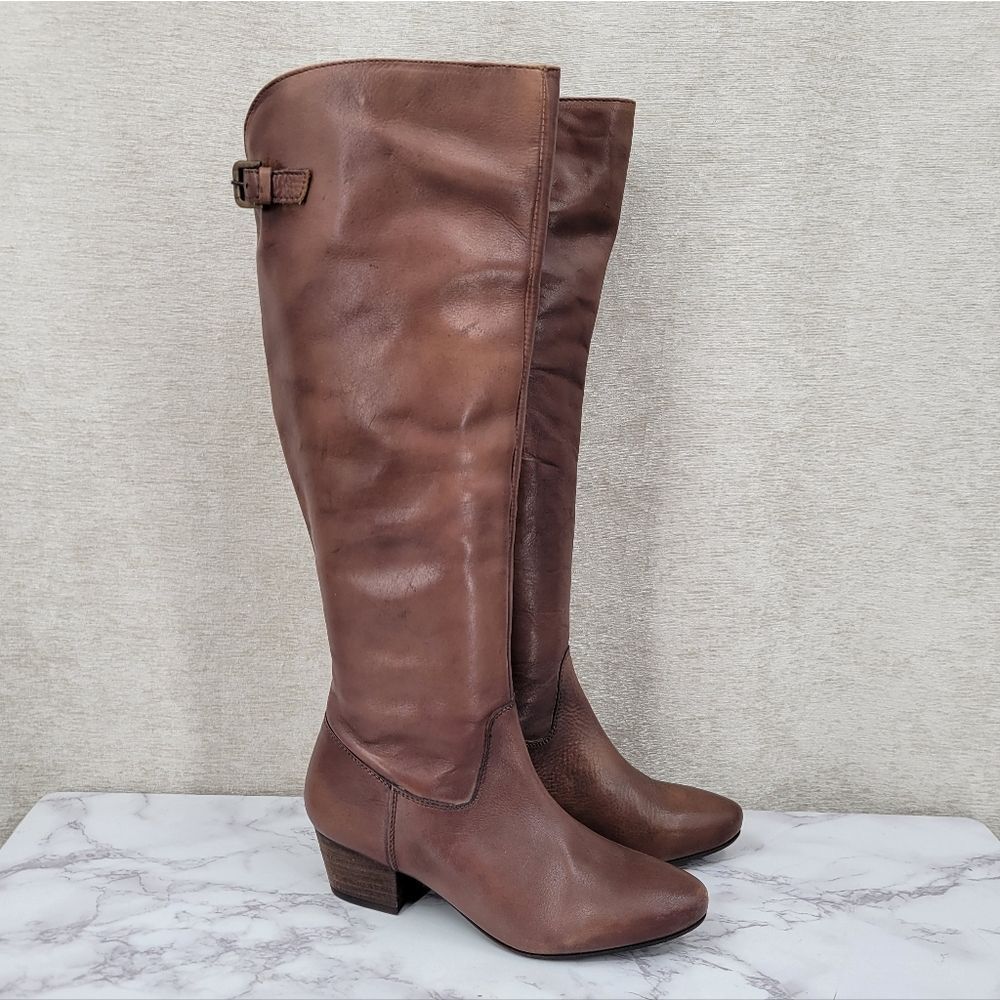 Diba True Brown Cognac Leather Knee High Heeled Tall Boots